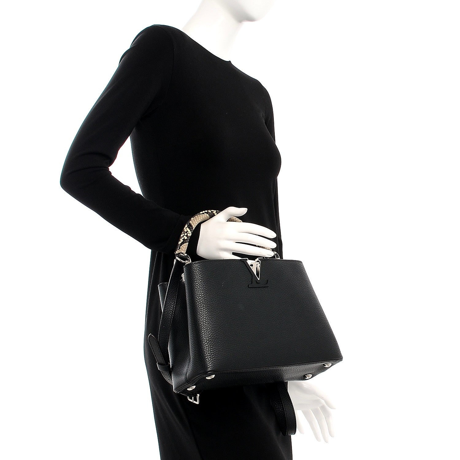 Louis Vuitton Taurillon Python Capucines PM Black 3 of 7