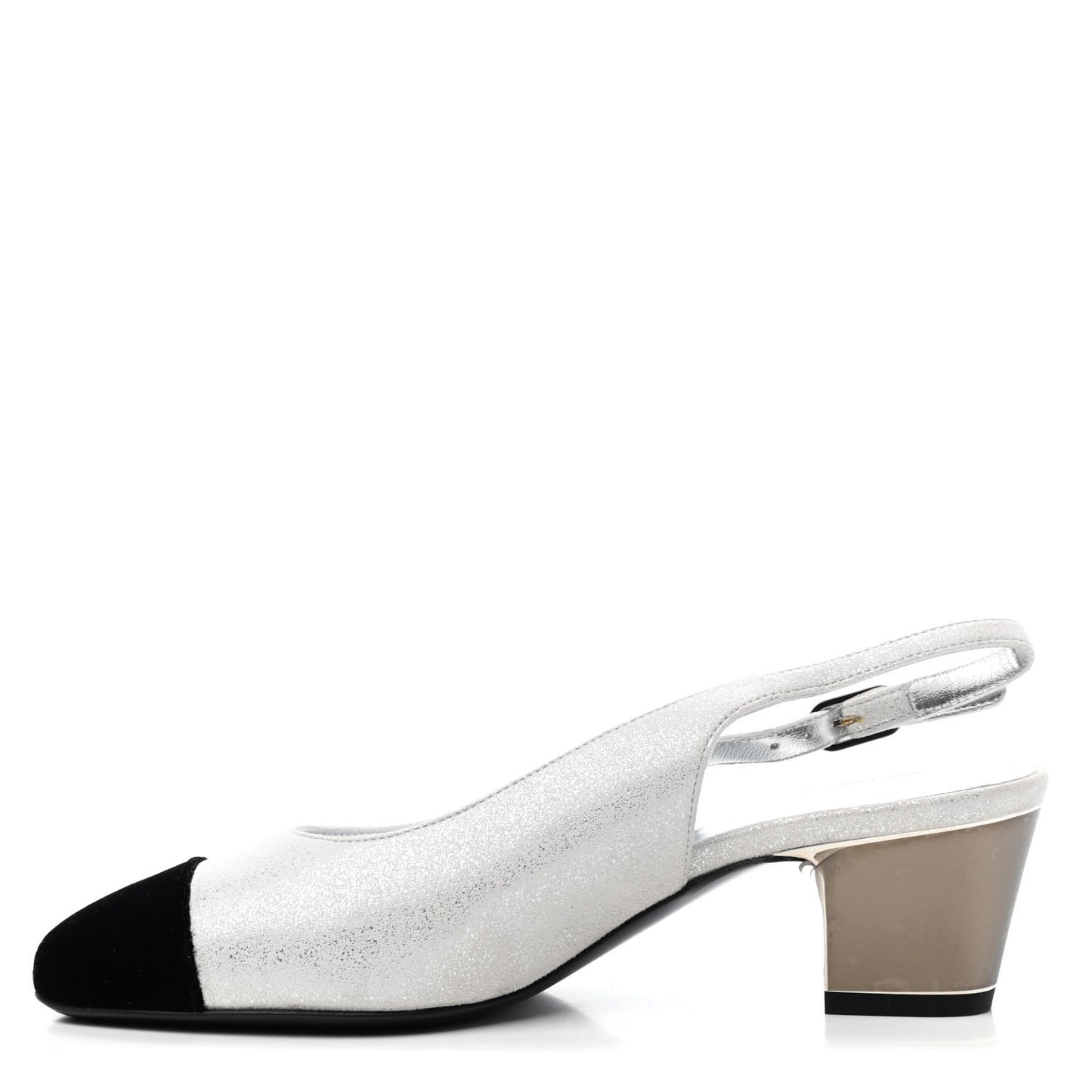 Laminated Goatskin Velvet Cap Toe CC Slingback Sandals 35 Silver Black