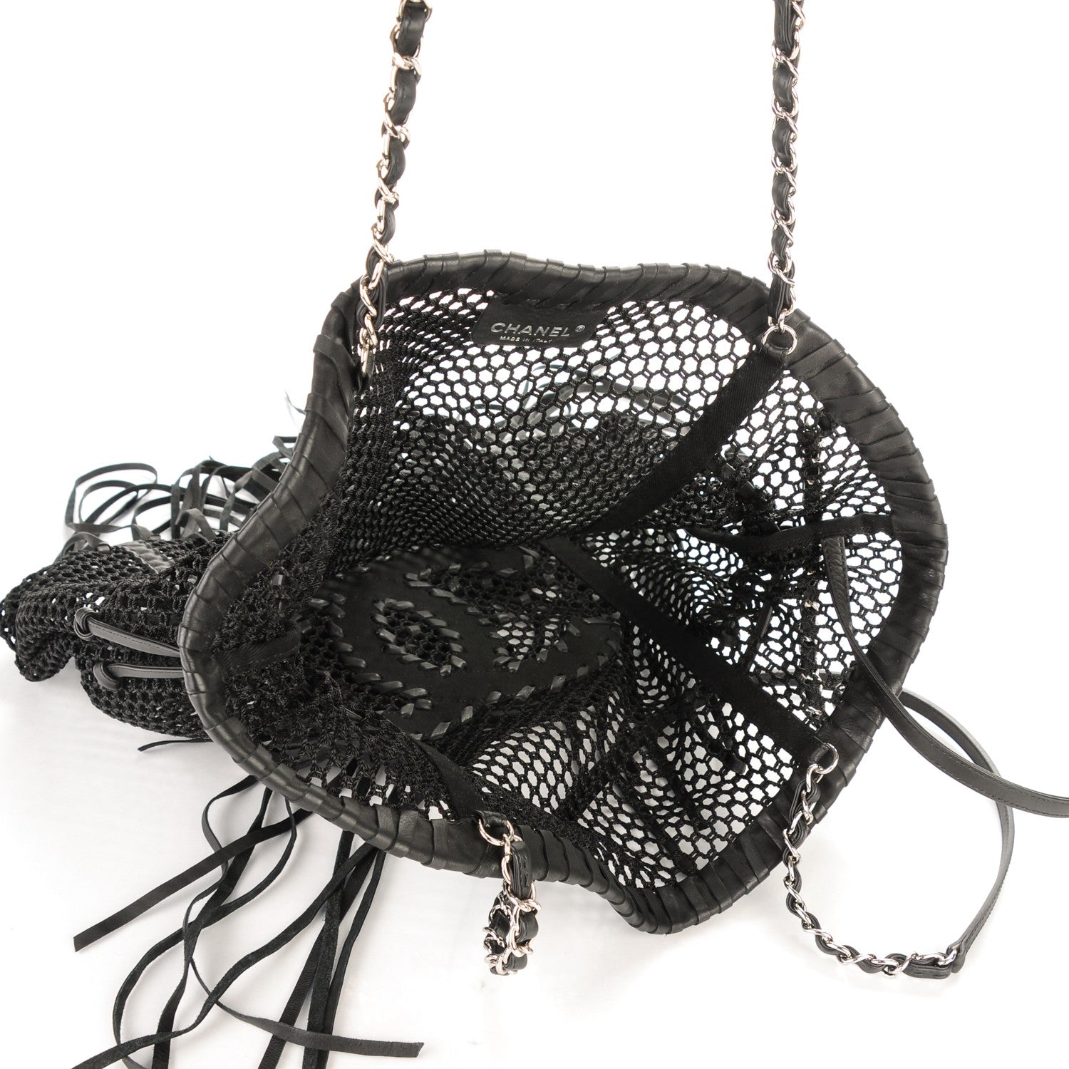 Chanel Calfskin Fringe La Madrague Large Tote Black 5 of 7