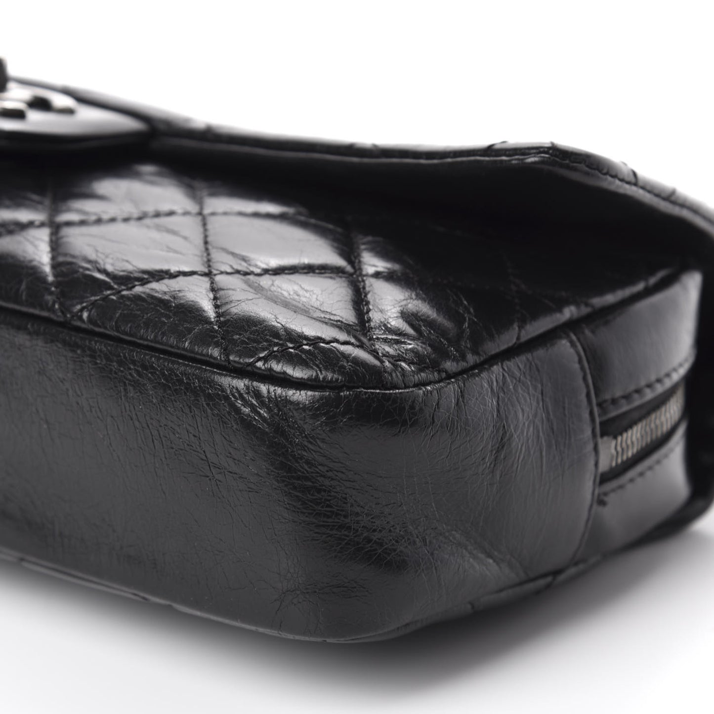 Glazed Calfskin Quilted Medium Duo Color Flap Black