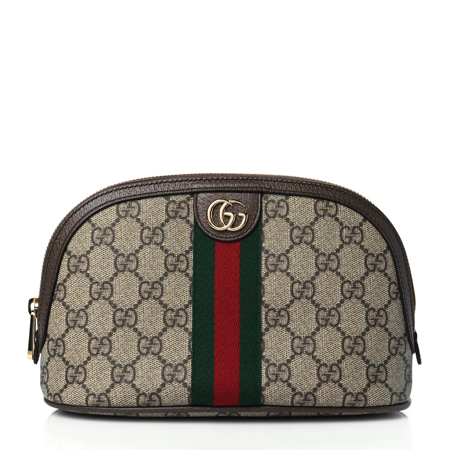GG Supreme Monogram Textured Calfskin Web Large Ophidia Cosmetic Case Beige Ebony New Acero