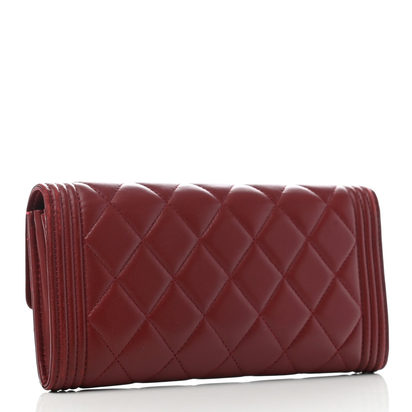 Lambskin Quilted Boy Flap Wallet Dark Red