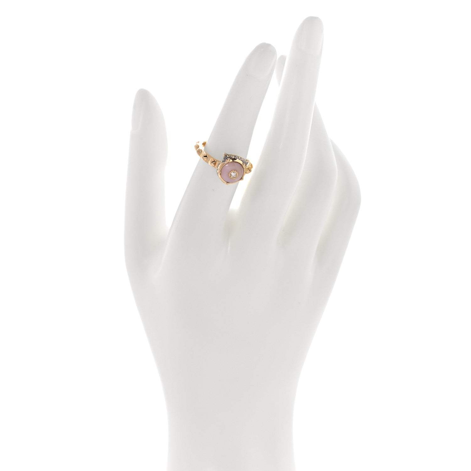 Gucci 18K Yellow Gold Pink Opal Diamond Le Marché Des Merveilles Feline Ring 53 6.25 2 of 6