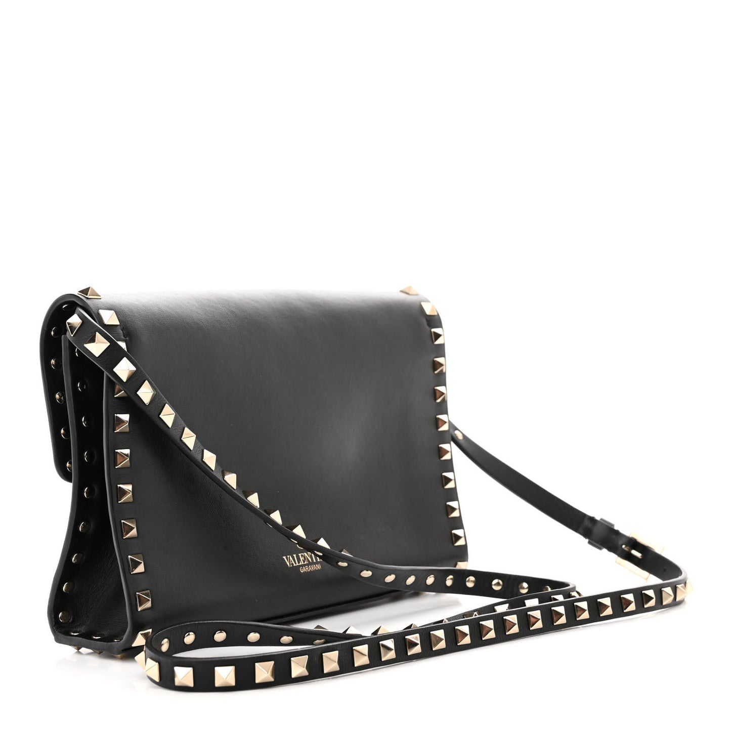 Vitello Medium Rockstud Flip Lock Crossbody Bag Black