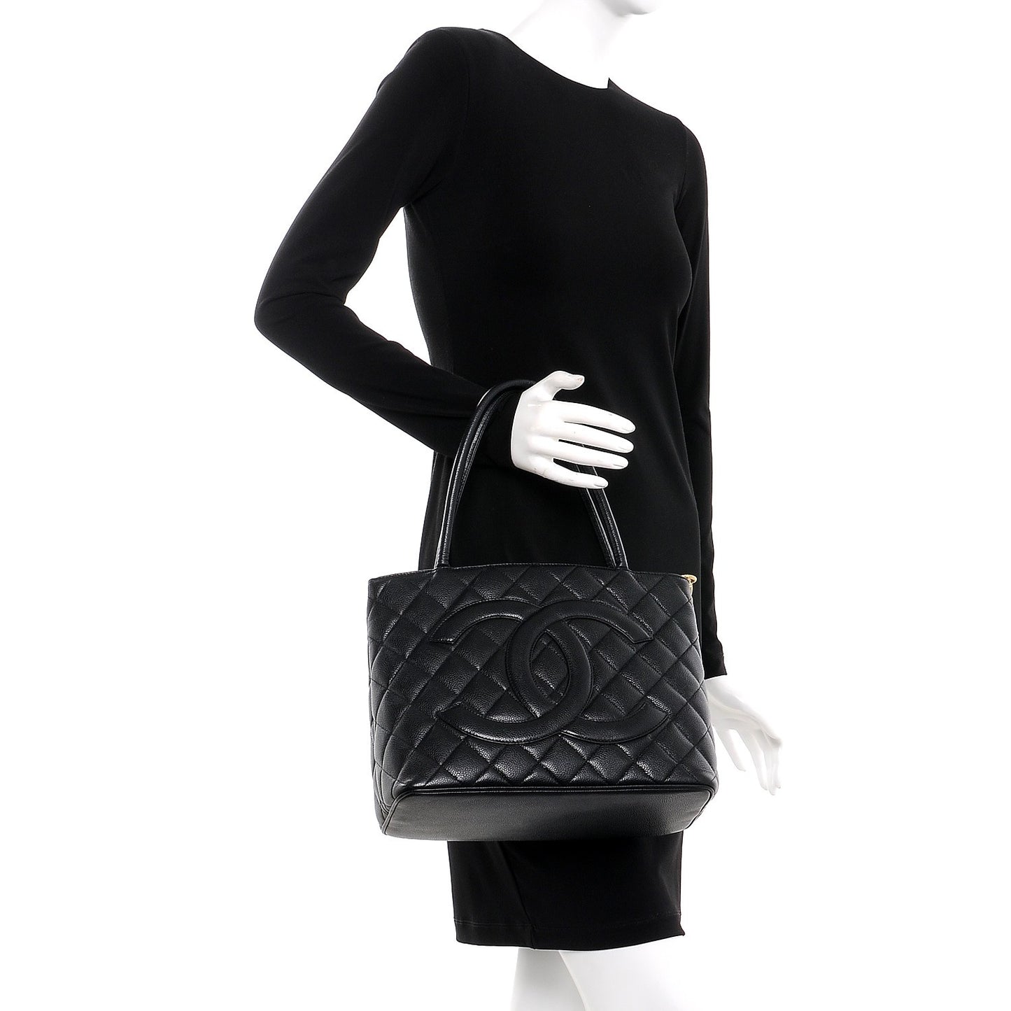 Caviar Quilted Medallion Tote Black