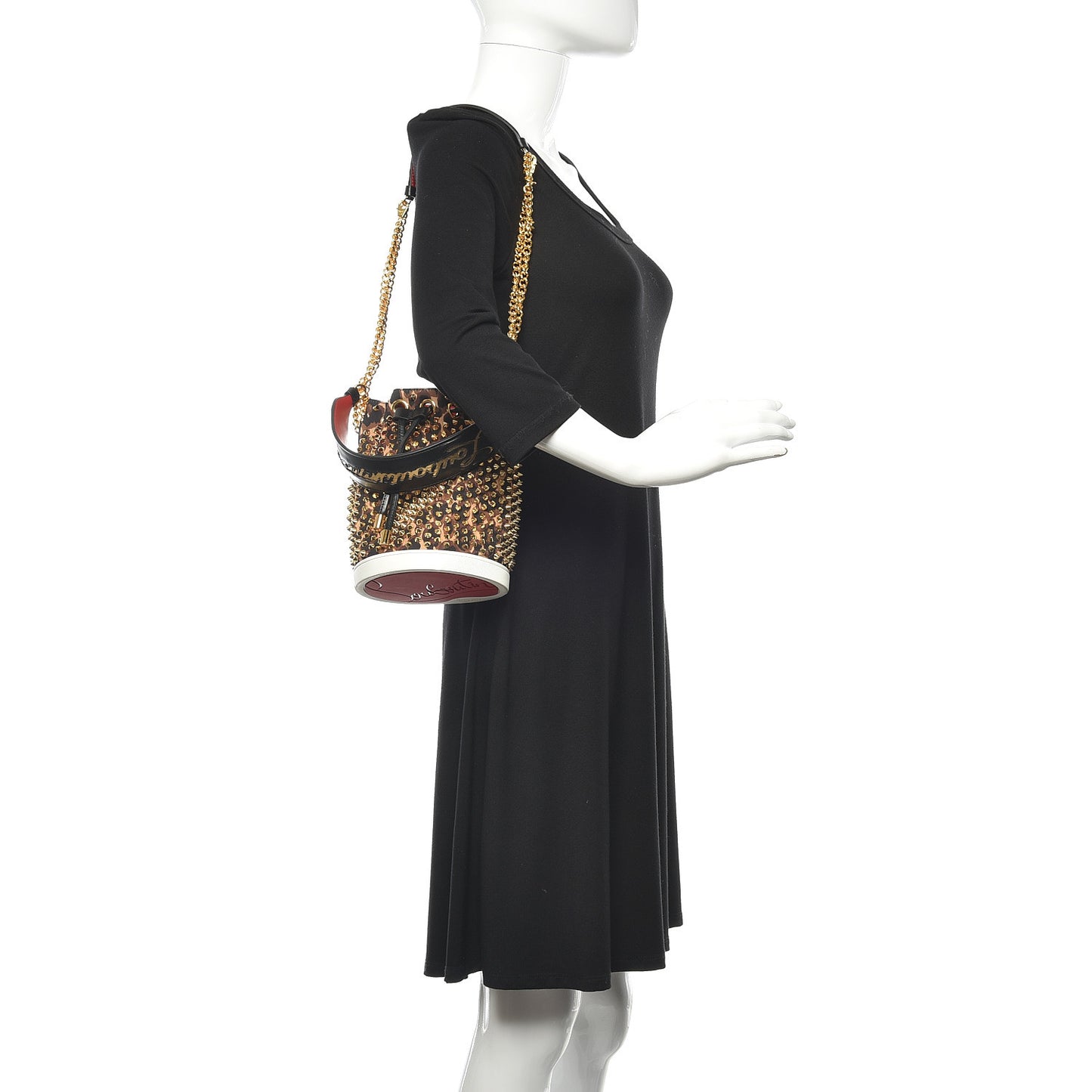 Neoprene Leopard Print Studded Marie Jane Loubirun Bucket Marron Black