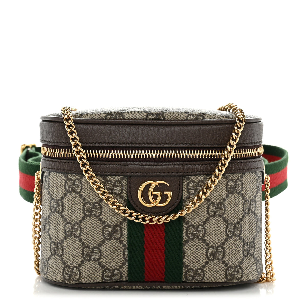 Gucci GG Supreme Monogram Textured Dollar Calfskin Web Ophidia Belt Bag 95 38 Beige Ebony New Acero 2 of 11