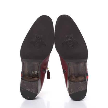 Gucci Calfskin Malaga Kid Lizard Web Dragon Embroidered Ankle Boots 38.5 Burgundy 5 of 10