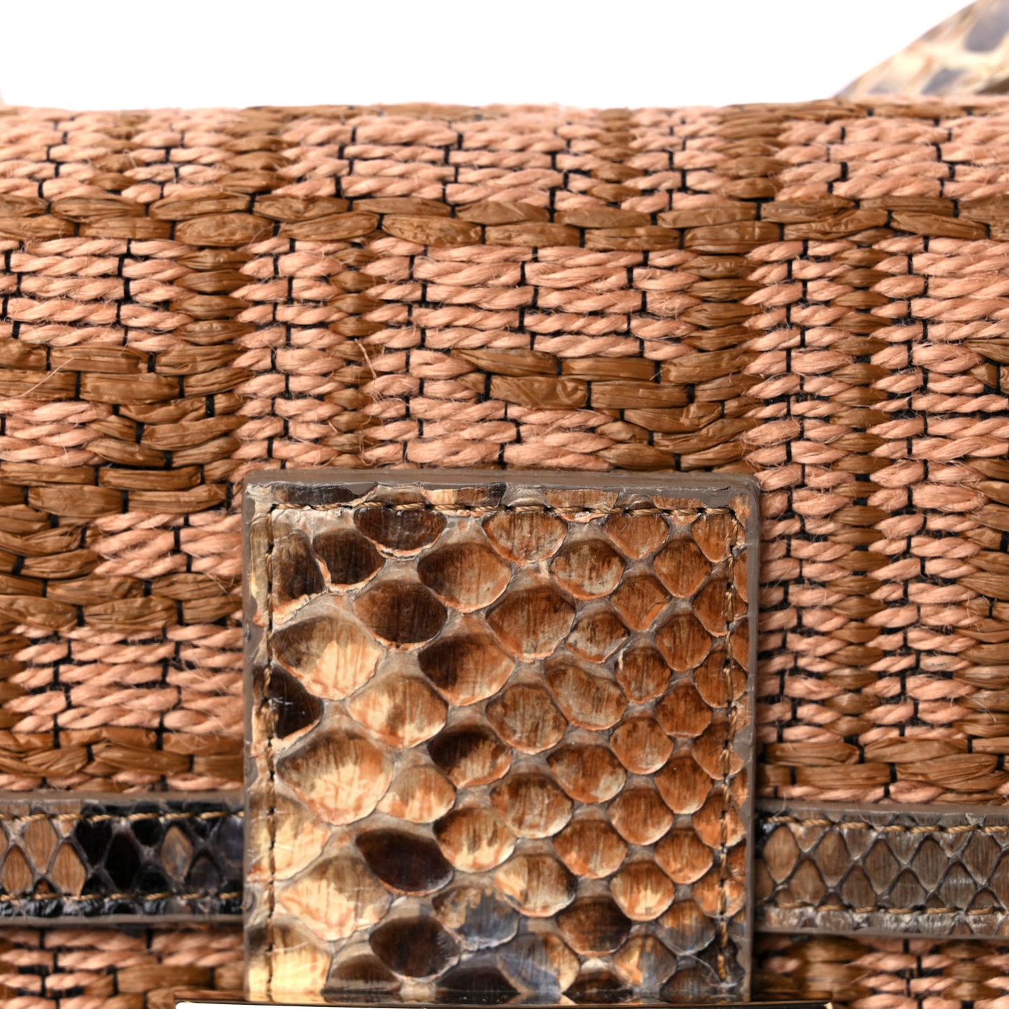 Raffia Snakeskin Baguette Beige