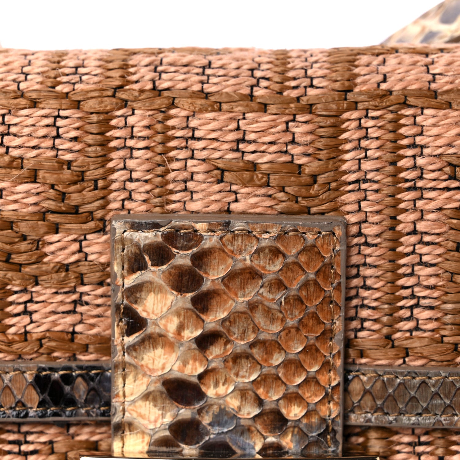 Fendi Raffia Snakeskin Baguette Beige 11 of 13