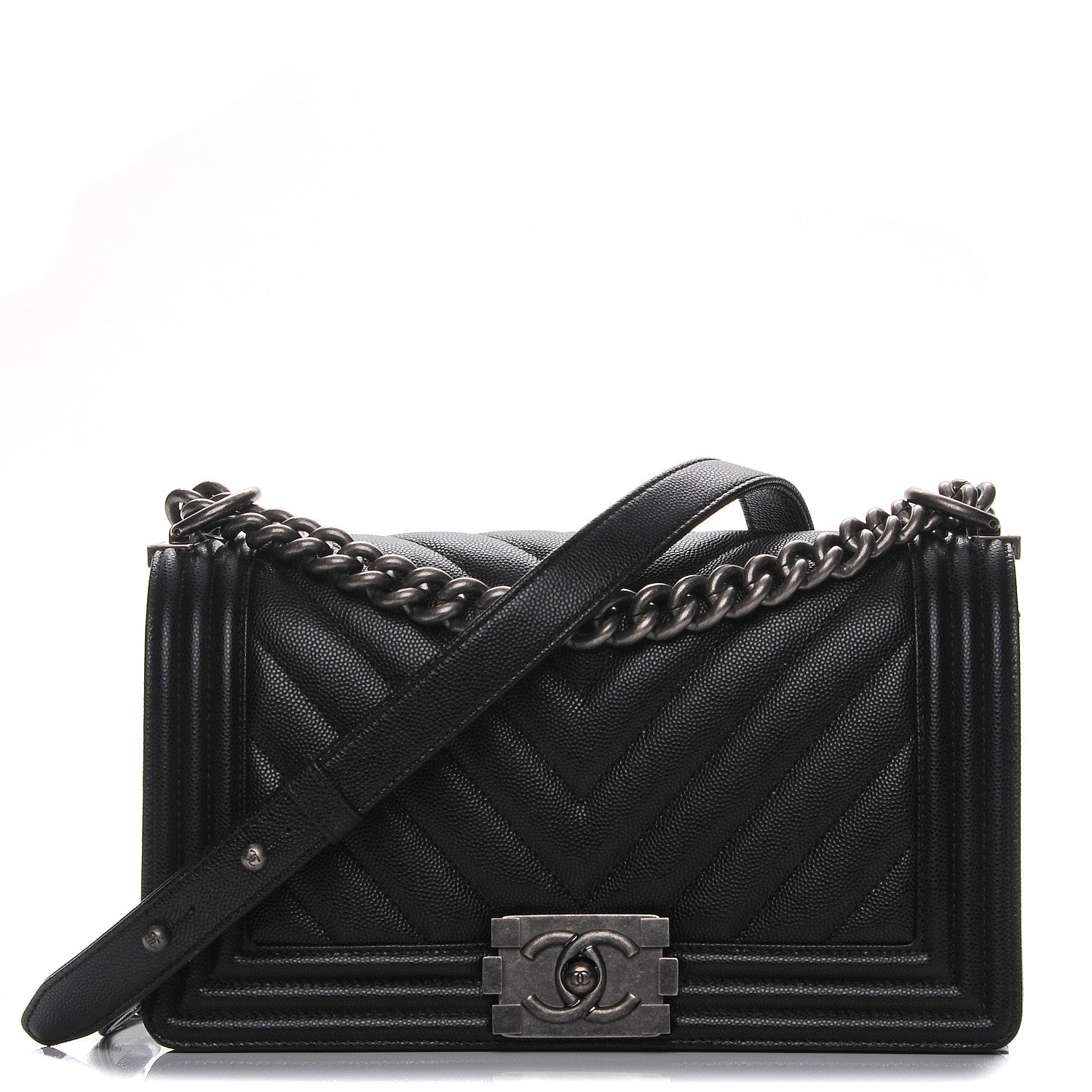 Chanel Caviar Chevron Quilted Medium Boy Flap Black 1 of 8