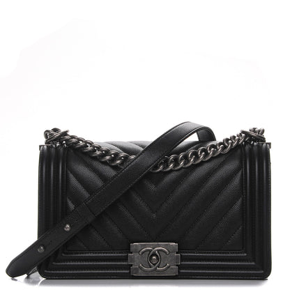 Chanel Caviar Chevron Quilted Medium Boy Flap Black 1 of 8