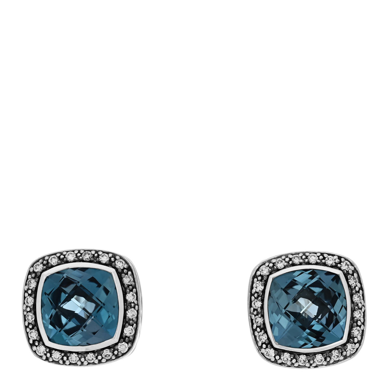 David Yurman Sterling Silver Diamond Blue Topaz 11mm Albion Earrings 1 of 4