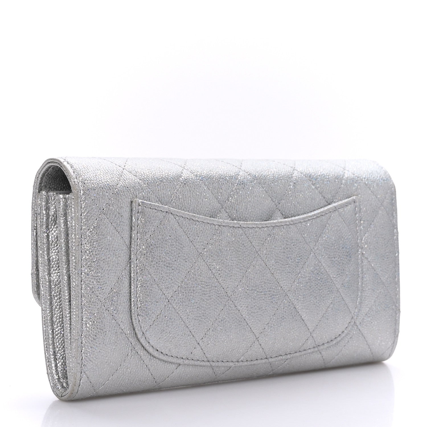 Chanel Glittered Metallic Caviar Quilted Large Flap Wallet Silver 3 of 8