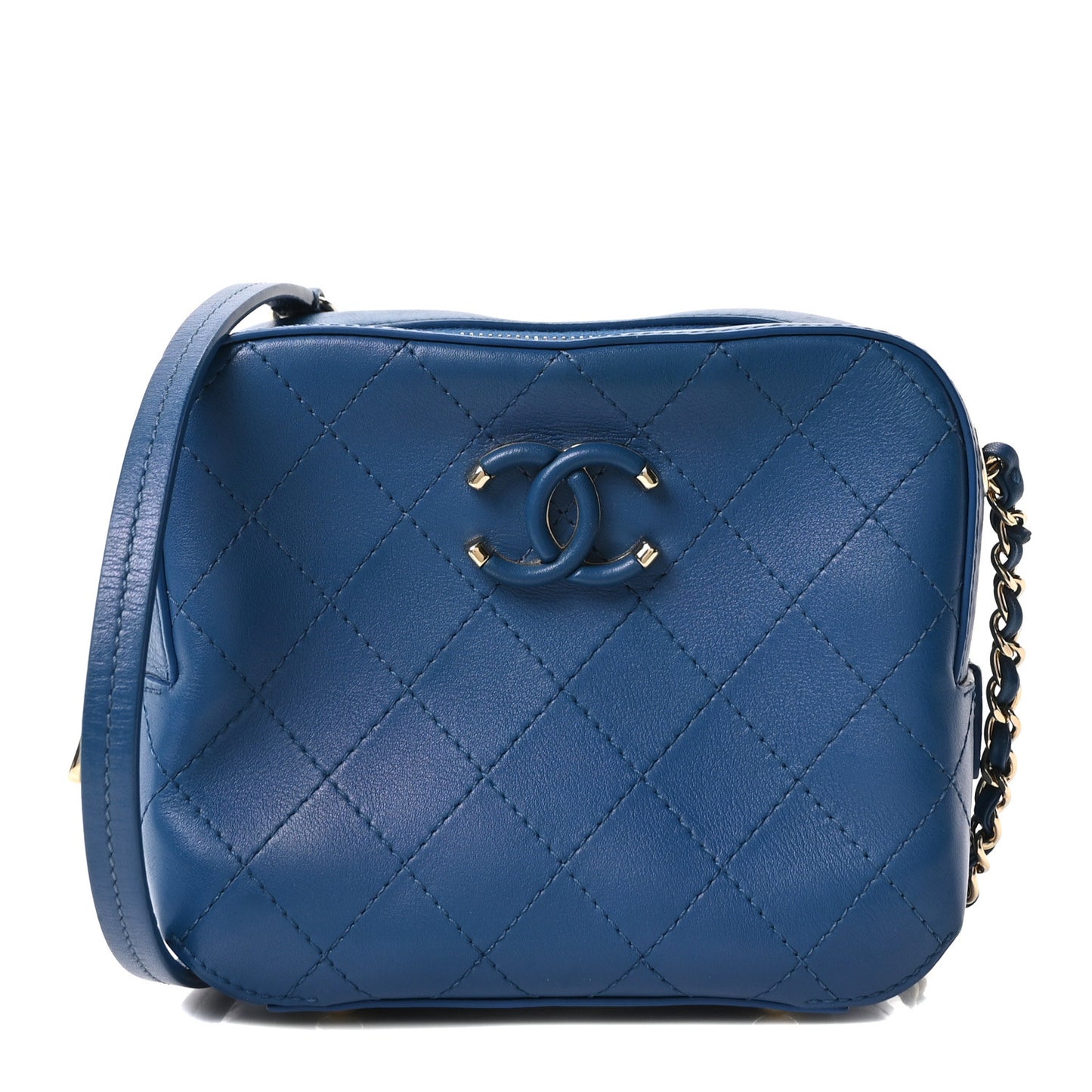 Calfskin Stitched Enamel CC Camera Case Bag Blue