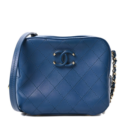 Chanel Calfskin Stitched Enamel CC Camera Case Bag Blue 1 of 9