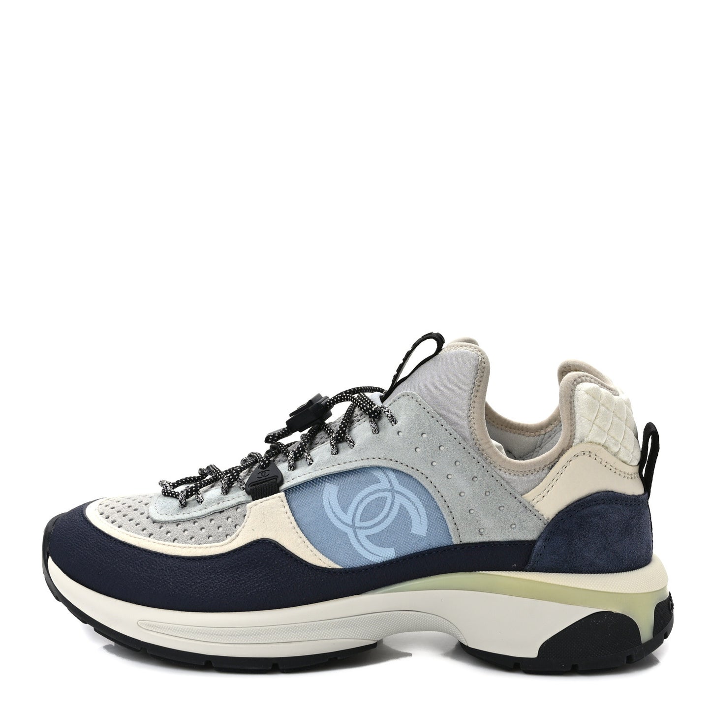 Fabric Suede Calfskin Mesh Womens CC Sneakers 39.5 Black Blue Ivory