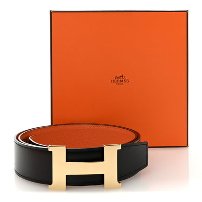 Hermes Box Togo 38mm Constance H Belt 95 38 Black Orange 7 of 7