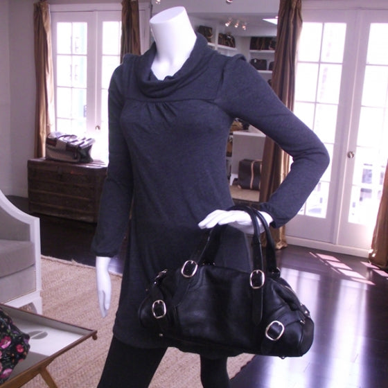 Leather Bowler Tote Black