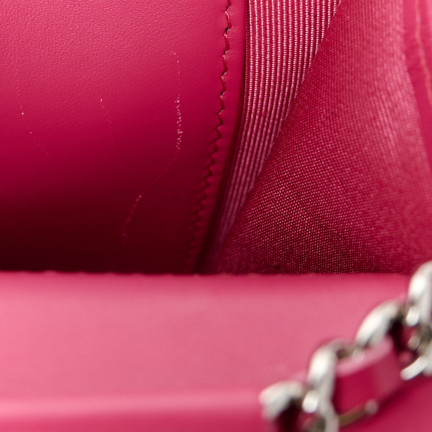 Patent Calfskin Quilted Wallet On Chain WOC Pink