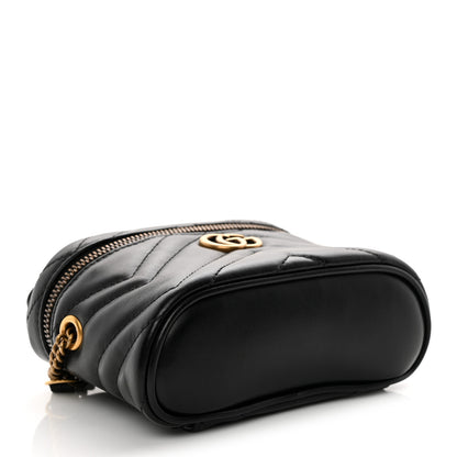 Gucci Calfskin Matelasse Chevron Mini GG Marmont Top Handle Bag Black 4 of 11