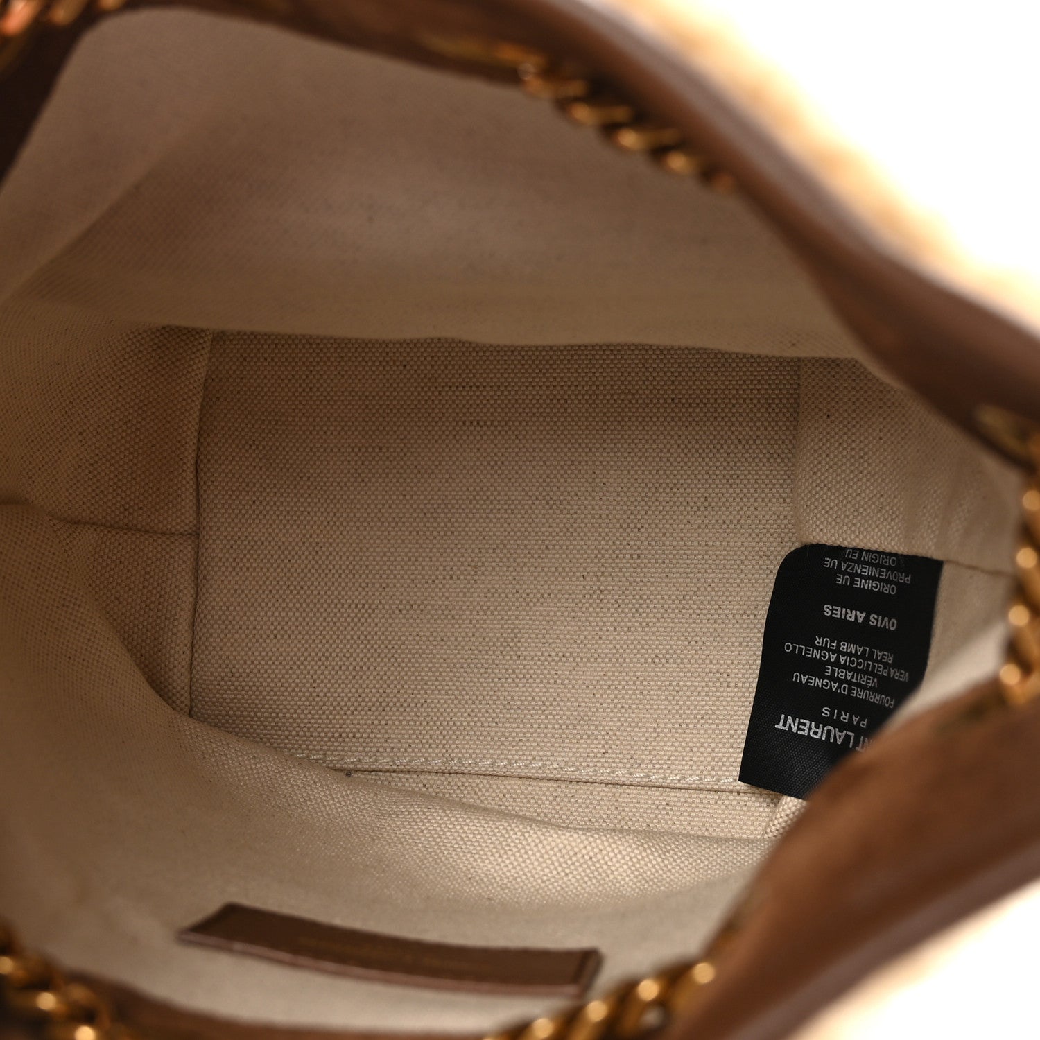 Saint Laurent Shearling Suede Monogram Joe Nano Bucket Bag Dark Cigar Natural Beige 5 of 9