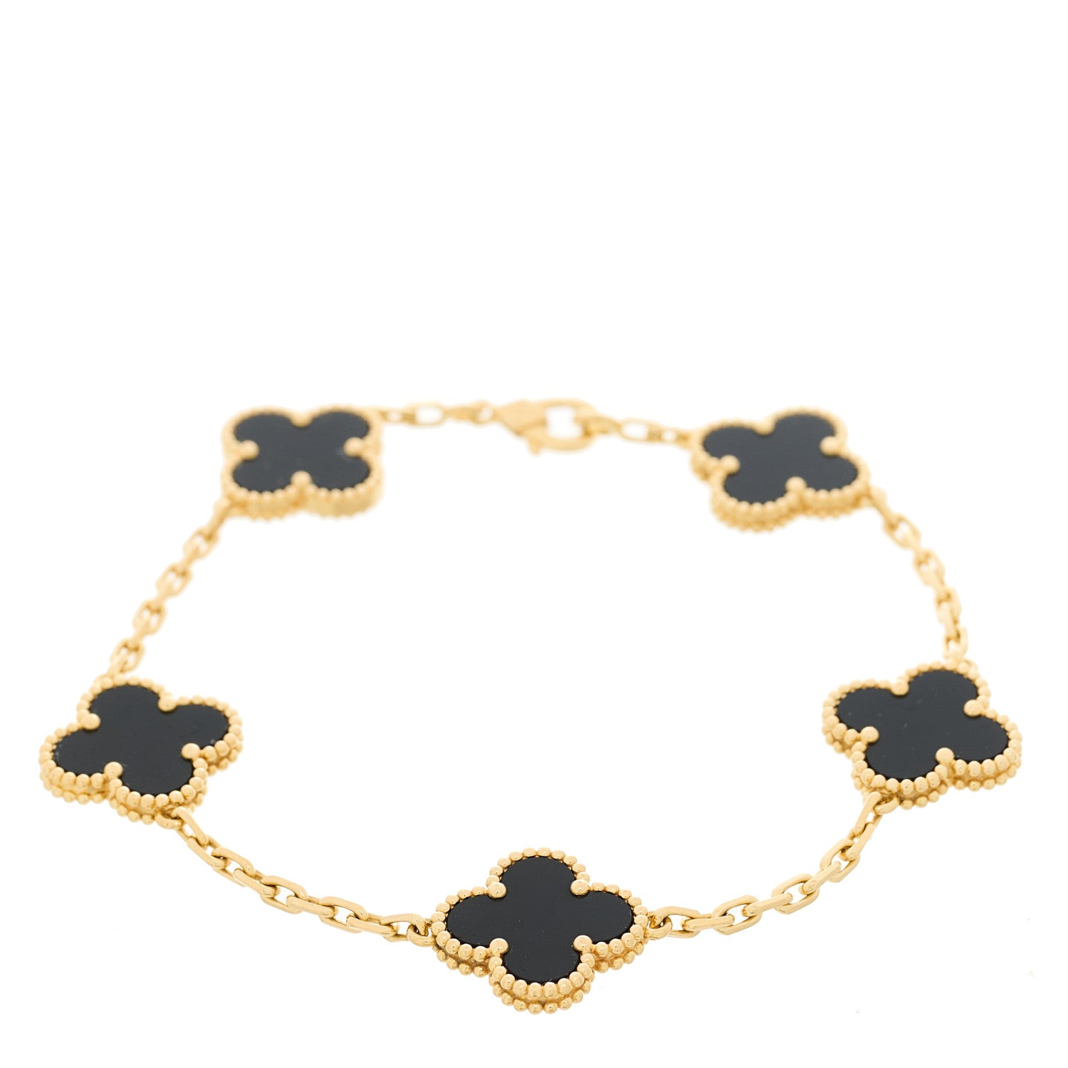 Van Cleef & Arpels 18K Yellow Gold Black Onyx 5 Motifs Vintage Alhambra Bracelet 1 of 4