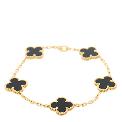 Van Cleef & Arpels 18K Yellow Gold Black Onyx 5 Motifs Vintage Alhambra Bracelet 1 of 4