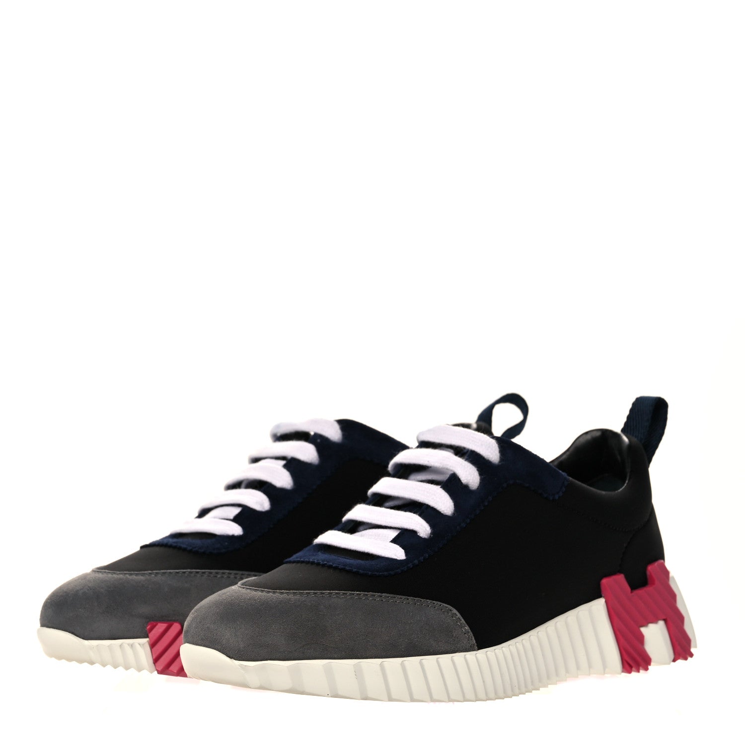 Hermes Technical Canvas Suede Goatskin Womens Bouncing Sneakers 35 Black Gris Osmium 3 of 8