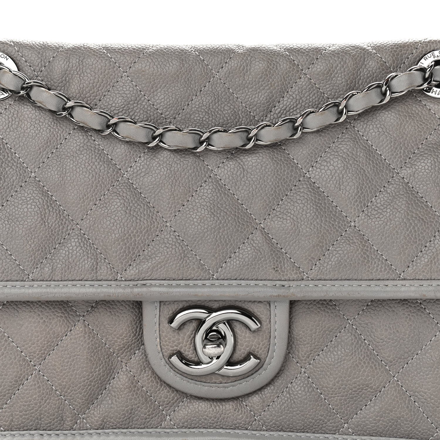 Chanel Caviar Quilted Medium French Riviera Flap Light Grey 9 of 18