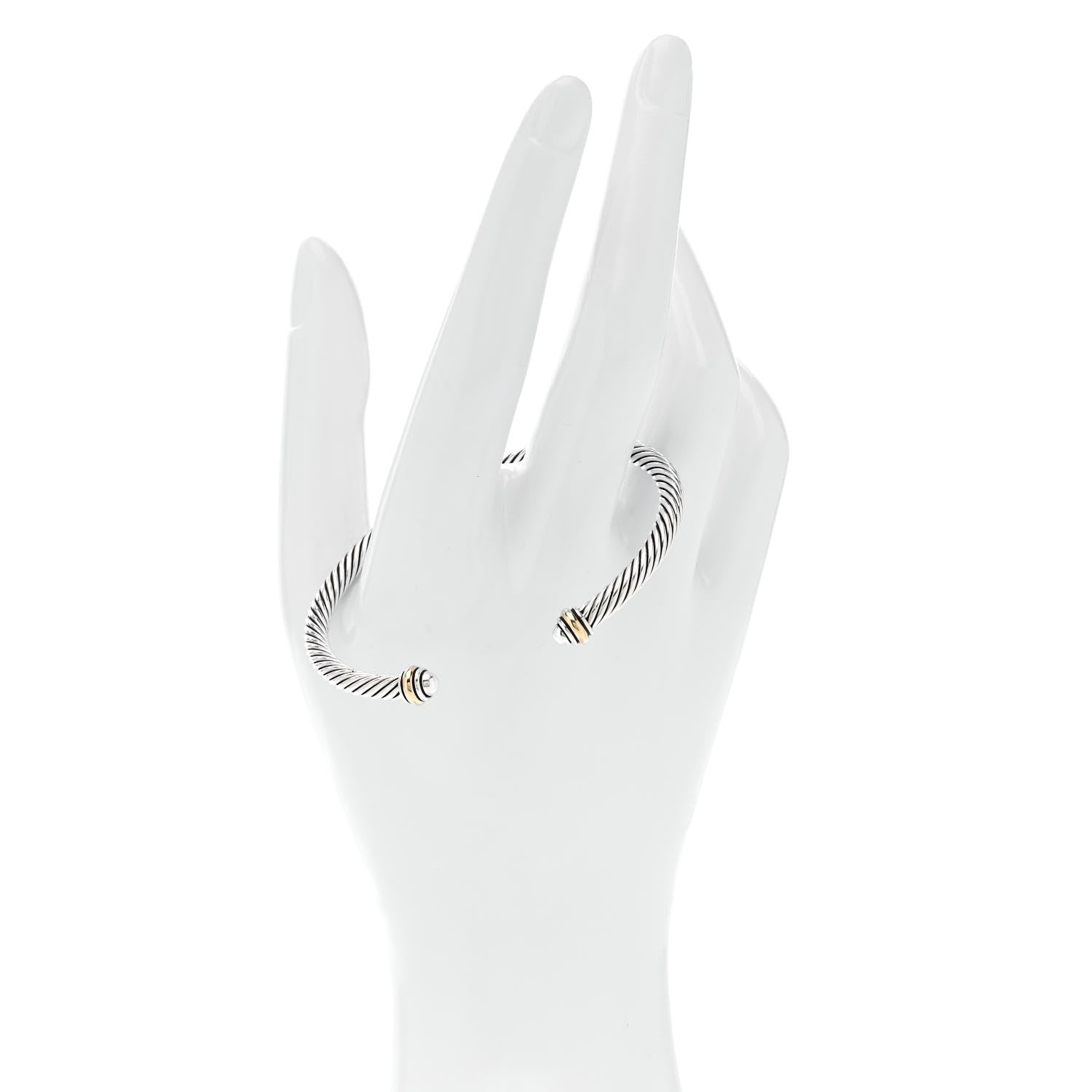 David Yurman Sterling Silver 18K Yellow Gold 4mm Cable Classics Bracelet 2 of 5