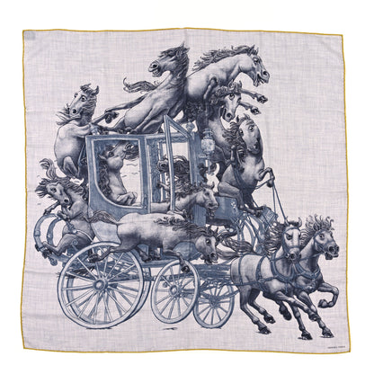 Hermes Cashmere Silk Grand Carrosse Royal Scarf 100 Gris Chine Gris Jaune 1 of 3