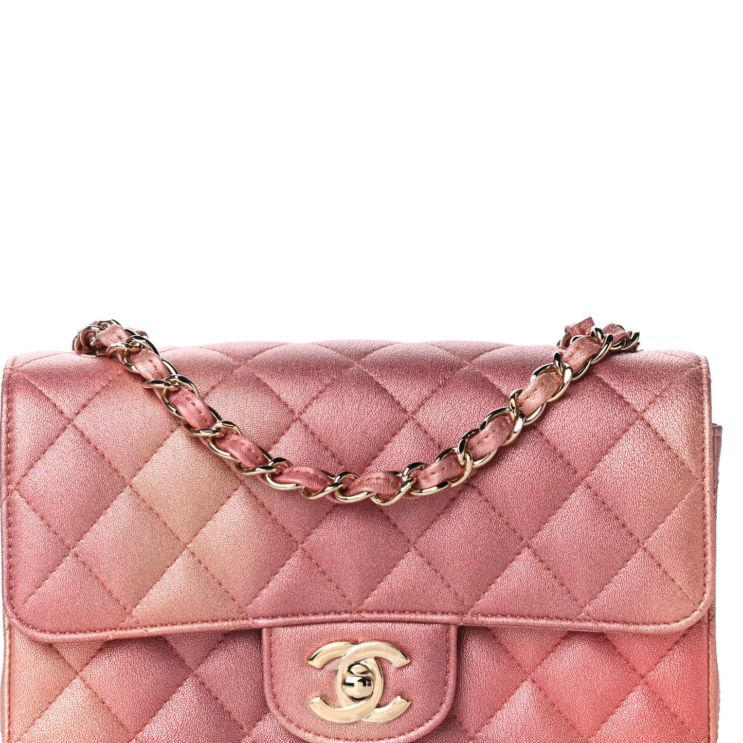 Metallic Lambskin Quilted Ombre Mini Rectangular Flap Pink