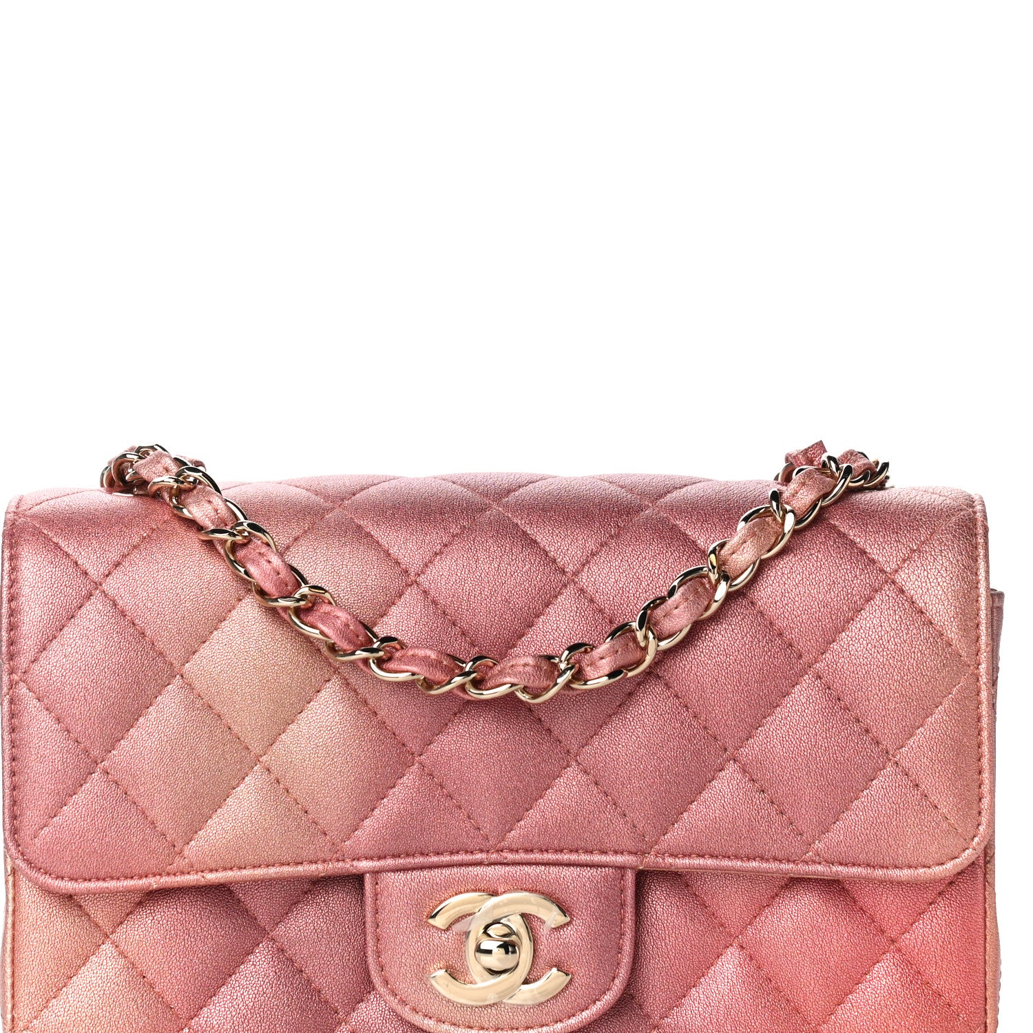 Chanel Metallic Lambskin Quilted Ombre Mini Rectangular Flap Pink 14 of 25