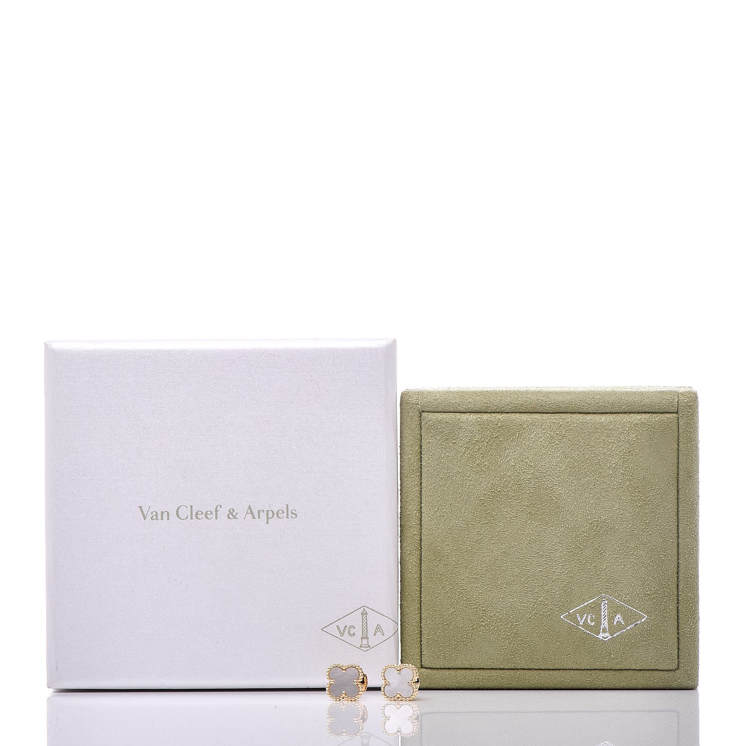 Van Cleef & Arpels 18K Yellow Gold Mother of Pearl Sweet Alhambra Earrings 5 of 5
