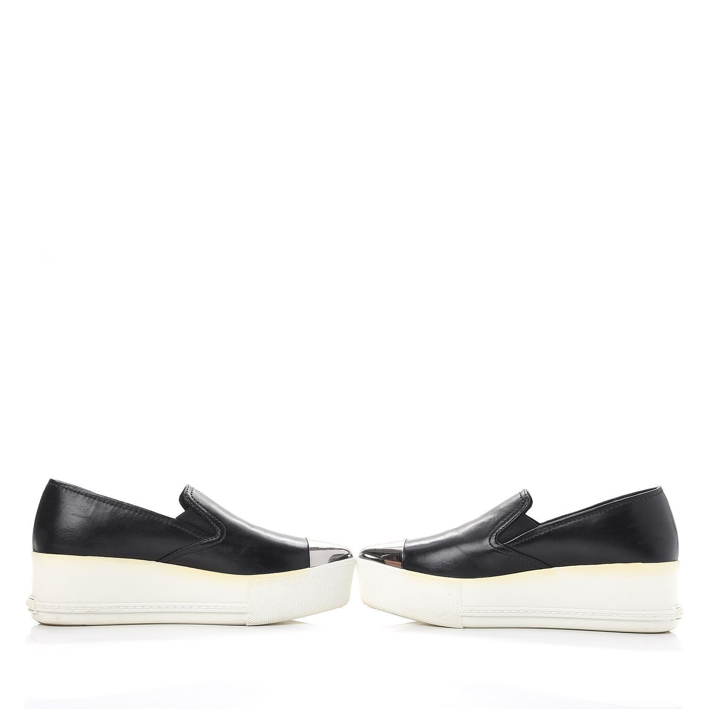 Nappa Metal Cap Toe Slip On Sneakers 36 Nero Black