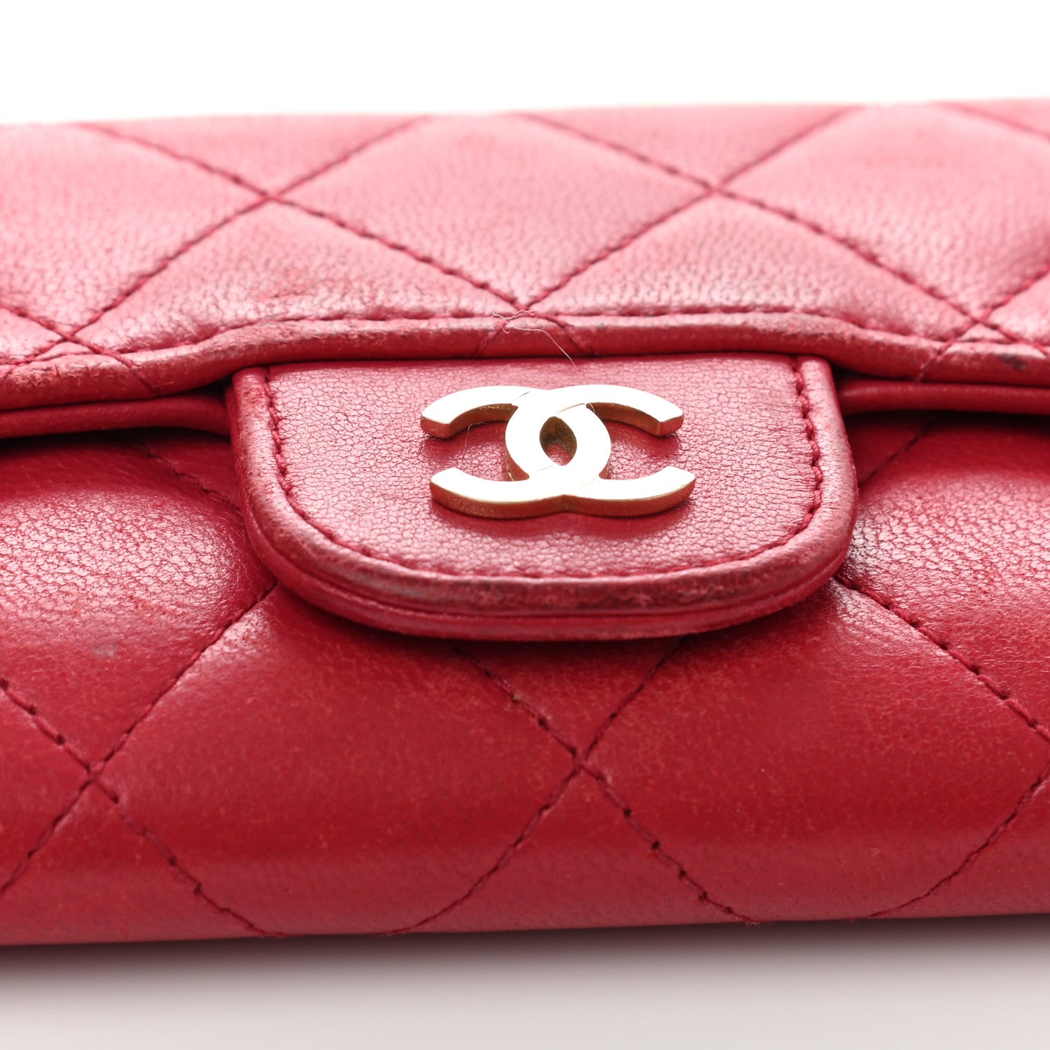 Chanel Lambskin Quilted Flap Card Holder Dark Pink 13 of 15