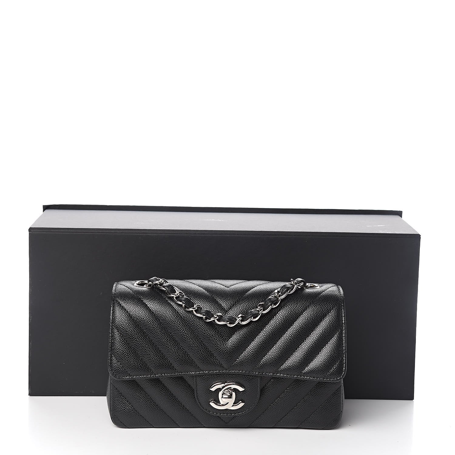 Chanel Caviar Chevron Quilted Mini Rectangular Flap Black 12 of 12
