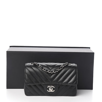 Chanel Caviar Chevron Quilted Mini Rectangular Flap Black 12 of 12
