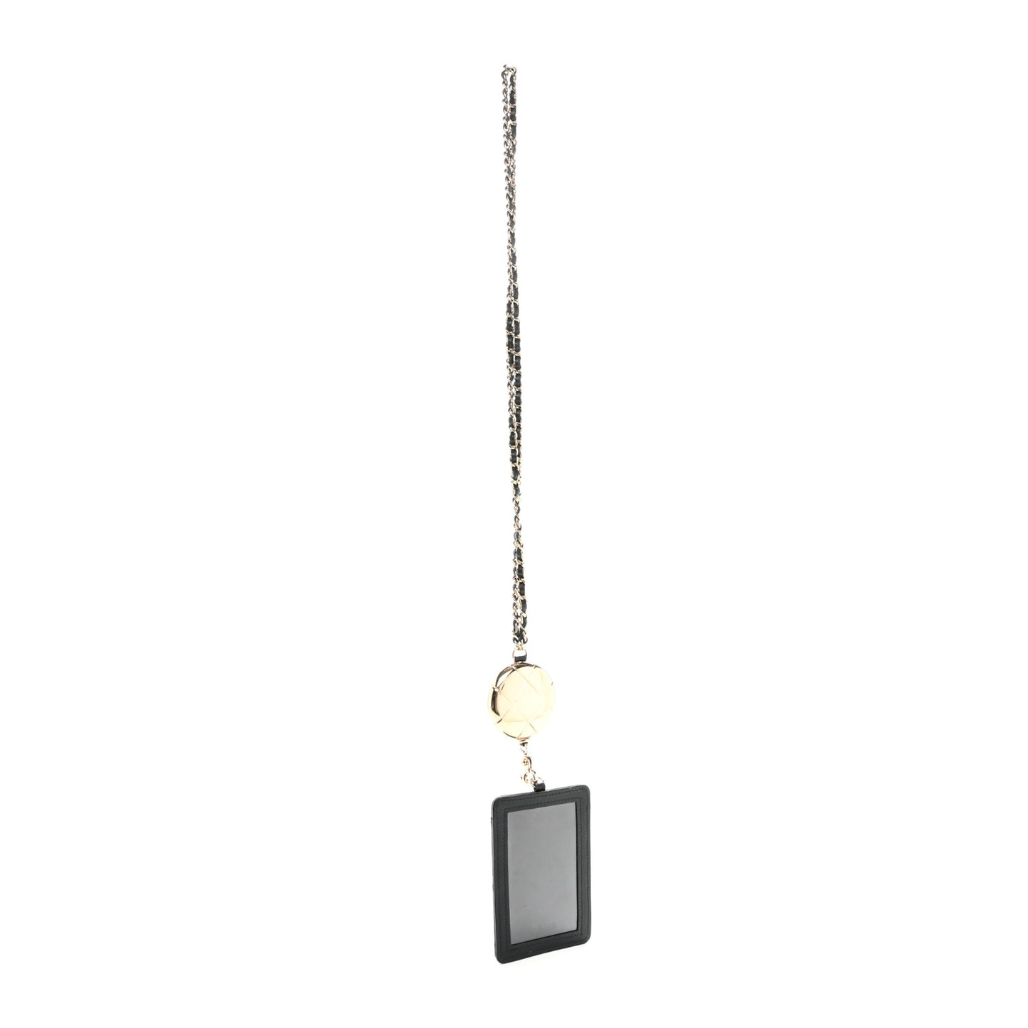 Lambskin Quilted Lanyard Card Holder On Chain Black