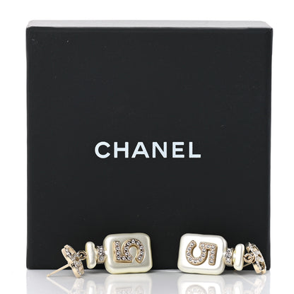 Chanel Pearl Resin Crystal CC No 5 Perfume Bottle Drop Earrings Gold Pearly White 5 of 5