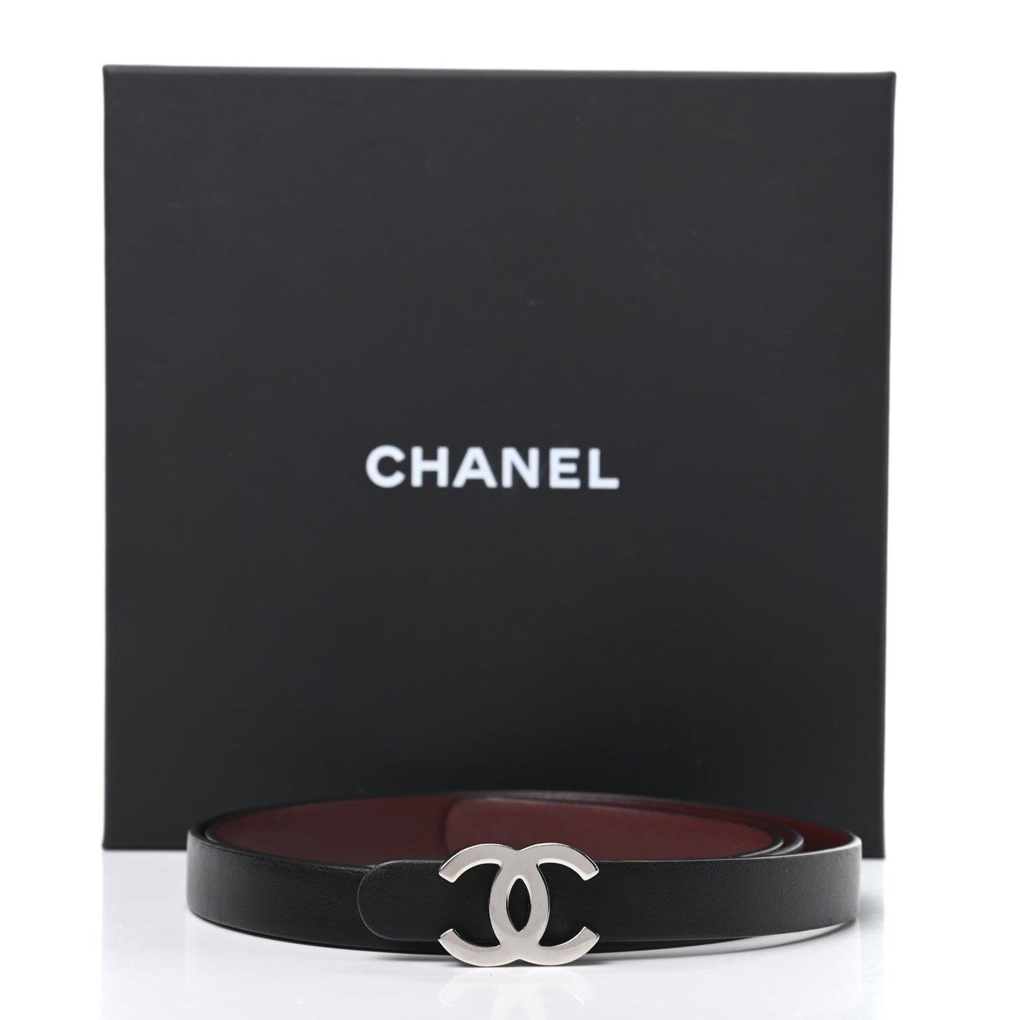Calfskin CC Reversible Belt 85 Black Burgundy