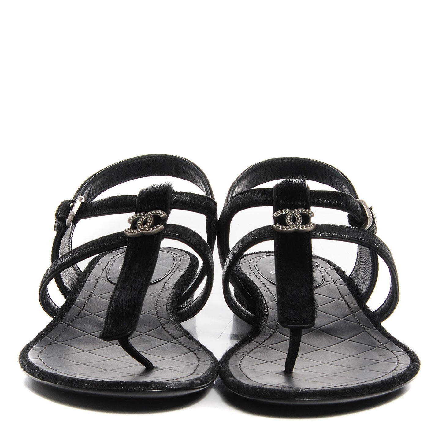 Pony Hair CC Thong Sandals 38.5 Black Silver