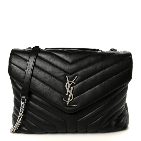 Calfskin Y Quilted Monogram Medium Loulou Chain Satchel Black