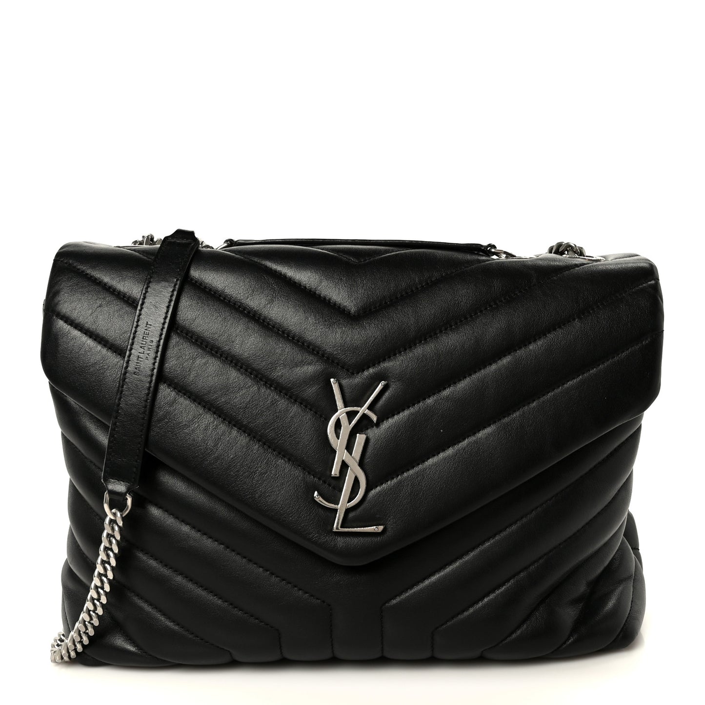 Calfskin Y Quilted Monogram Medium Loulou Chain Satchel Black