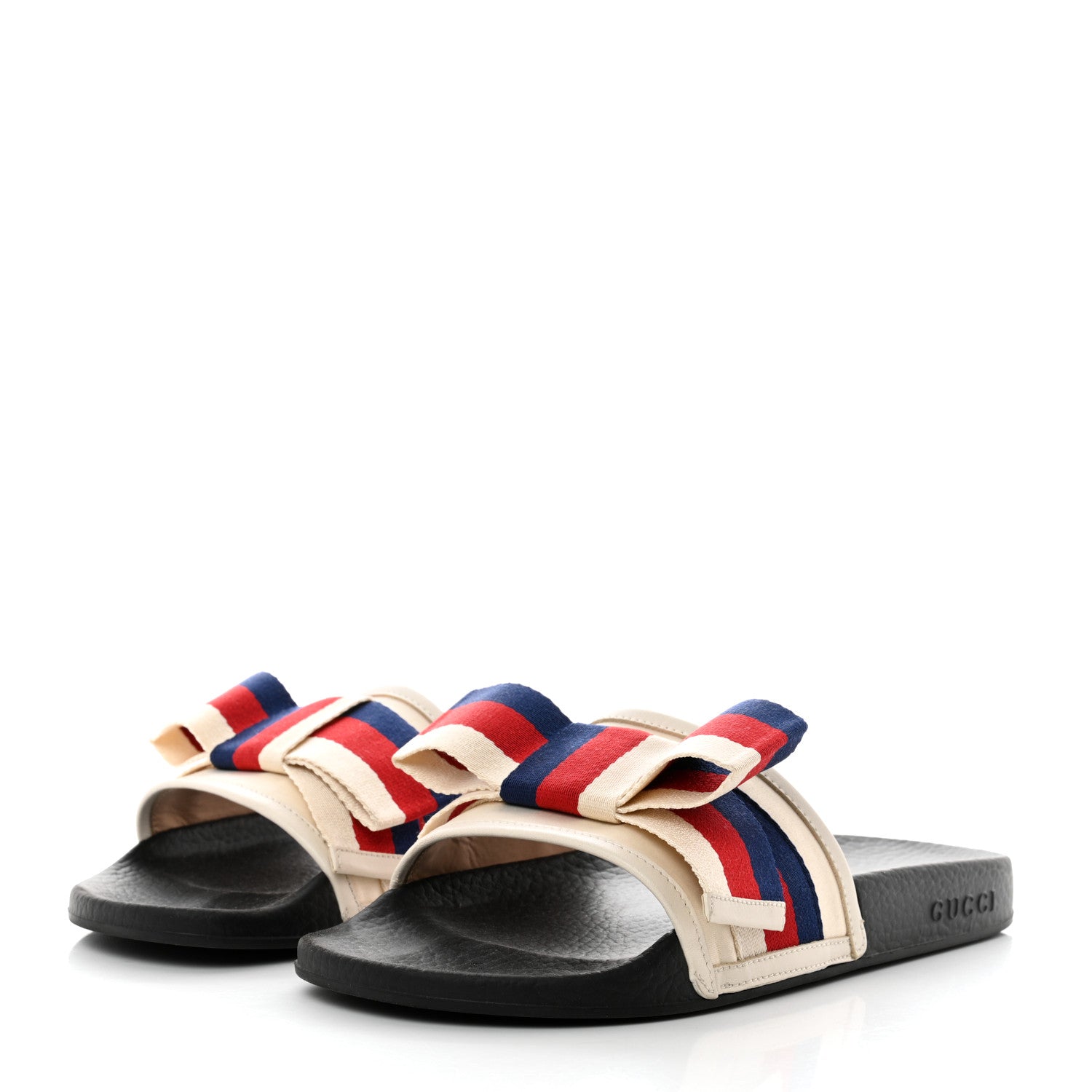 Gucci Satin Web Sylvie Bow Slide Sandals 39 White 3 of 8