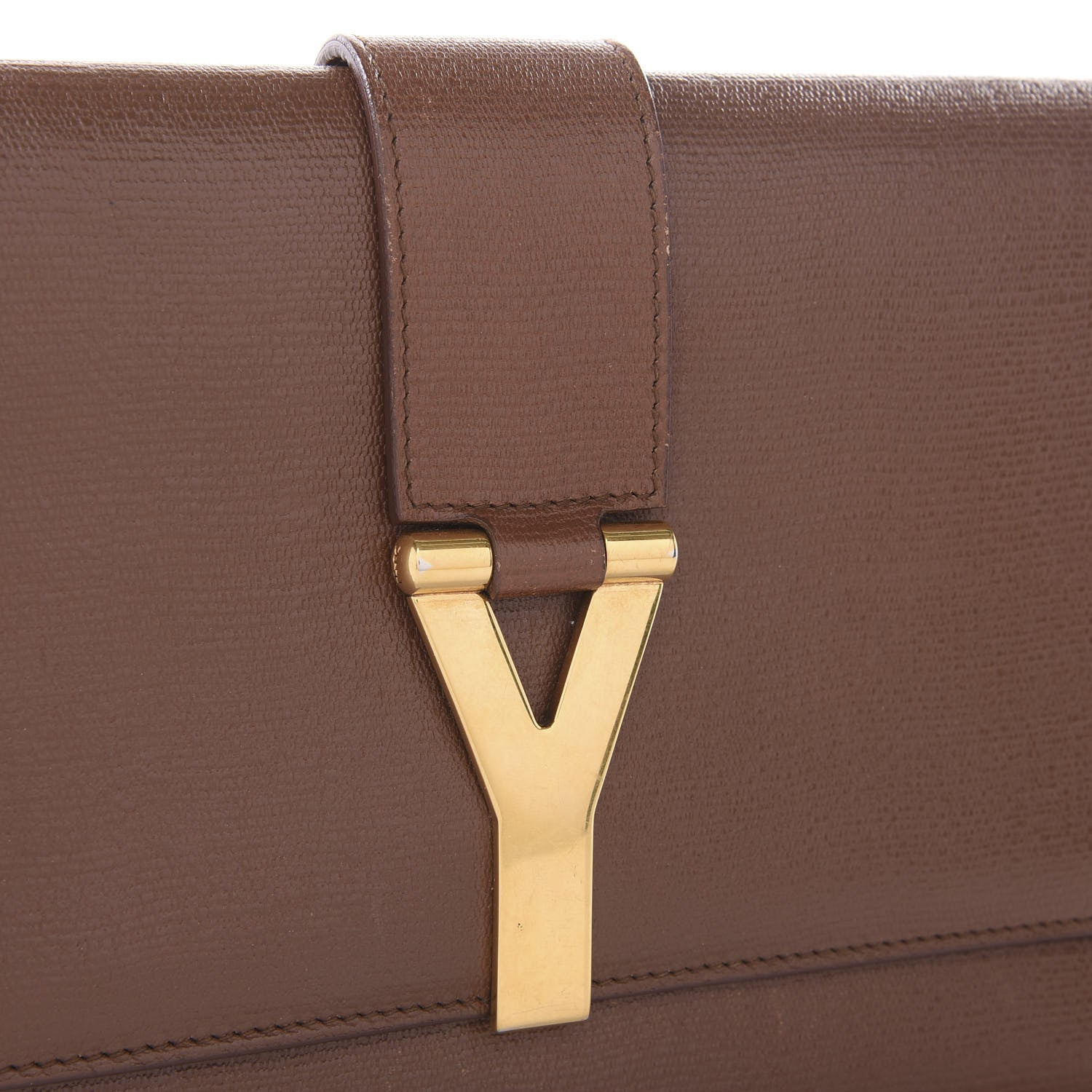 Saint Laurent Textured Calfskin Y Ligne Clutch Brown 6 of 9