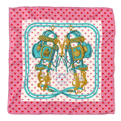 Hermes Silk Brides De Gala Love Pocket Square Rose Buvard Rouge Turquoise 1 of 3