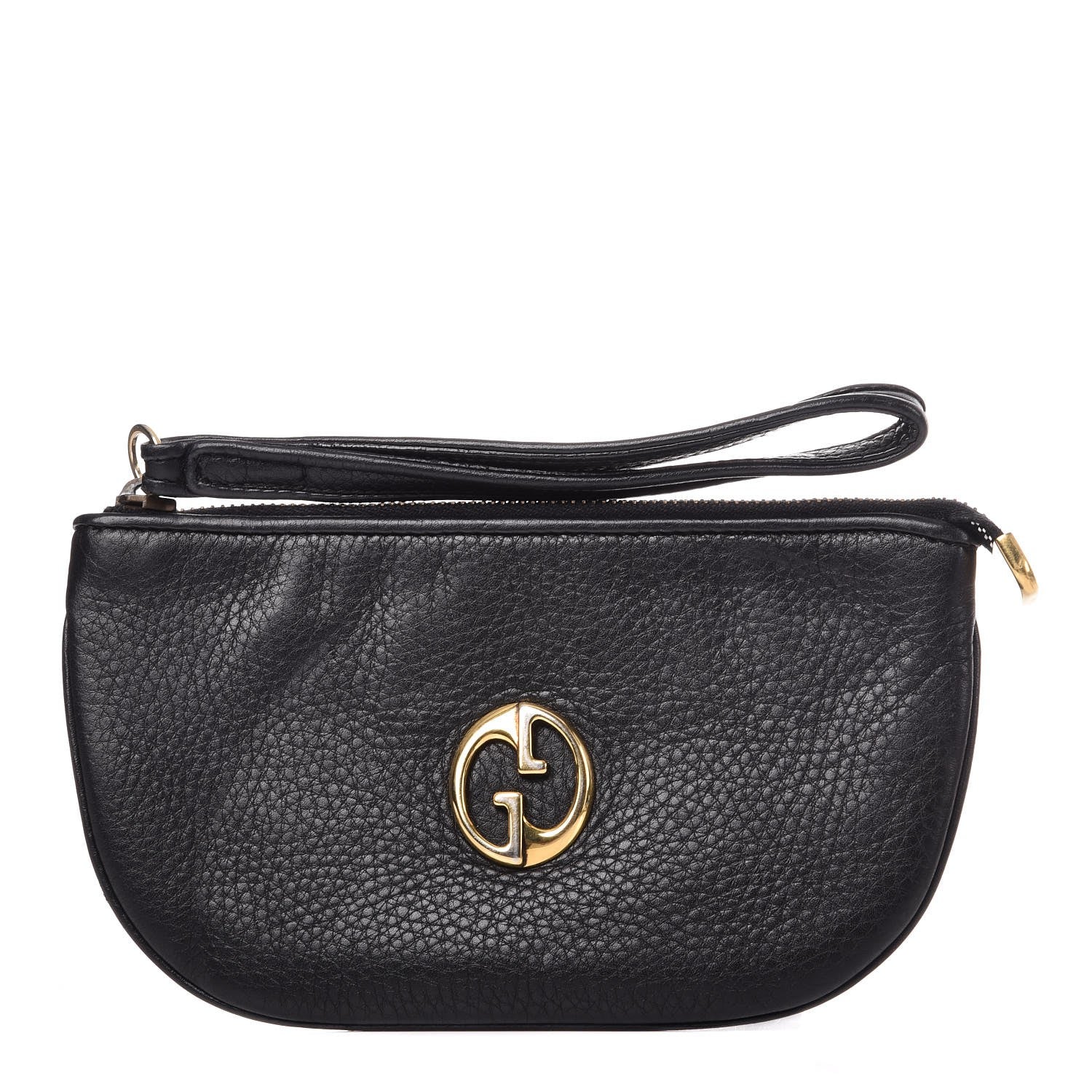 Gucci Pebbled Calfskin Wristlet GG Black 1 of 9