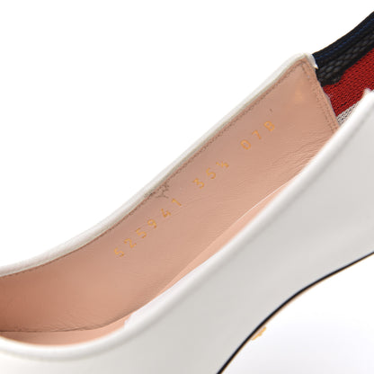 Gucci Malaga Kid Web Sylvie Mid Heel Slingback Pumps 35.5 White 8 of 9